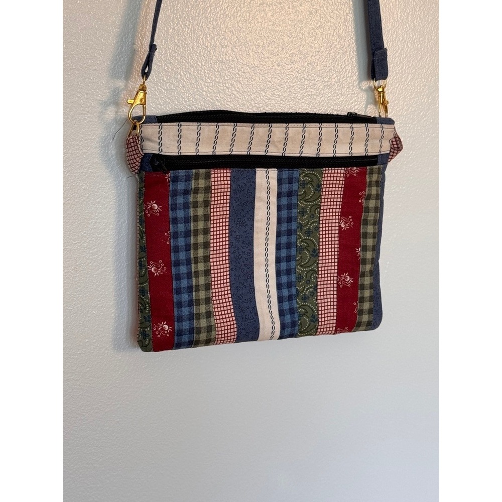 Handmade Quilted Patchwork Crossbody Cottage Bag Red White Blue Cotton